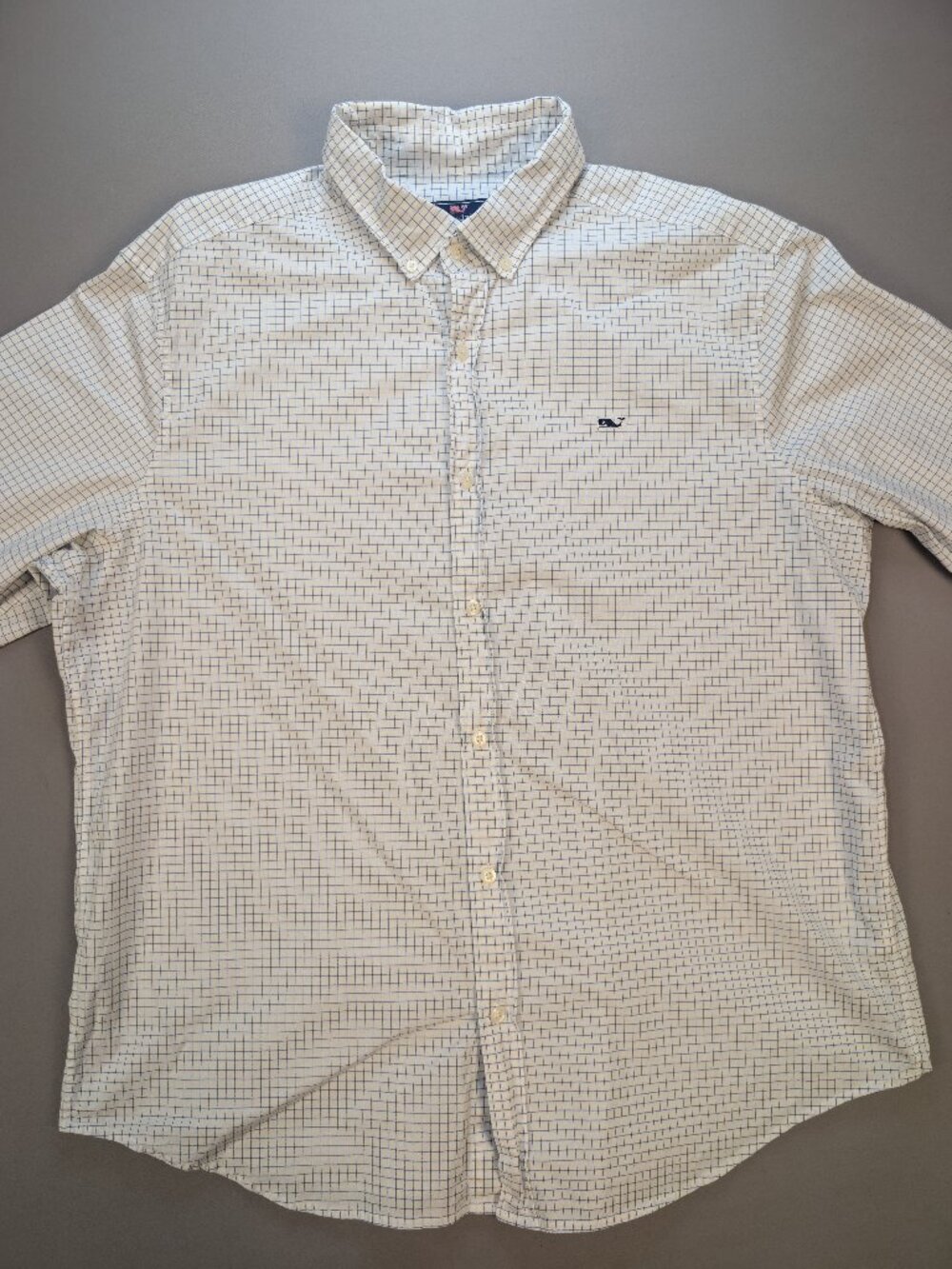 Vineyard Vines Classic Fit Whale Shirt XL White Blue Tattersall Grid Check EUC